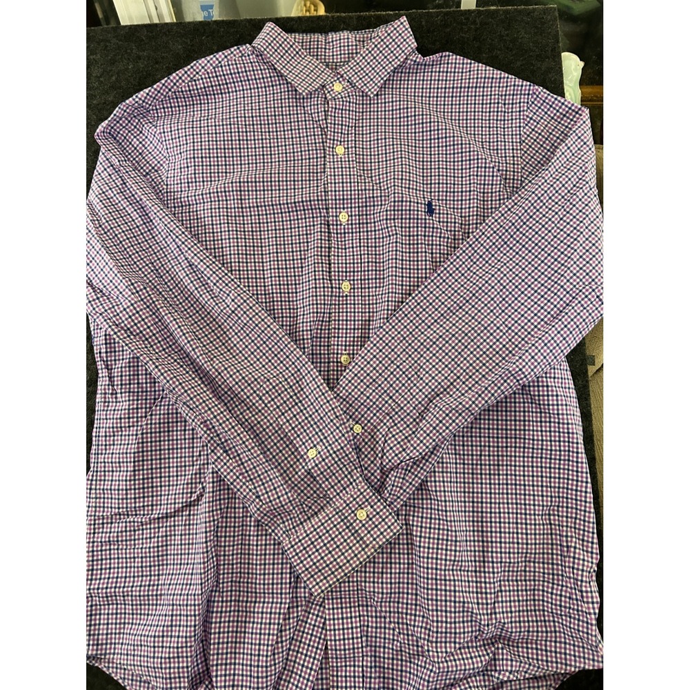 Polo Ralph Lauren Mens XL Gingham Button Down Shirt Aix Lavender Purple‎ Cotton
